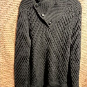 Vintage Armani Exchange Fisherman Cable Knit Shawl Sweater in black cotton Sz L